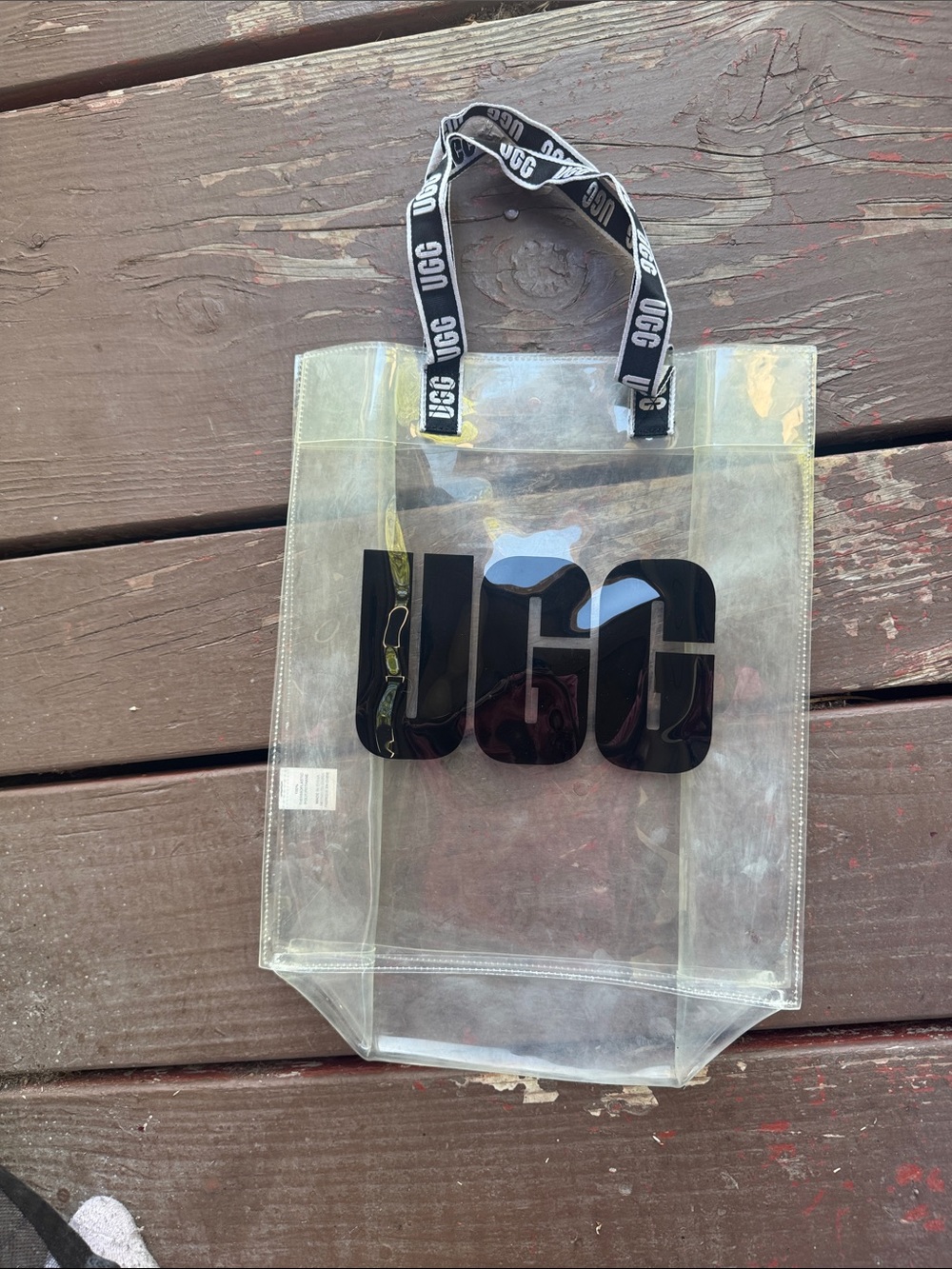 UGG Clear Vinyl Tote with Black Logo and Branded Straps